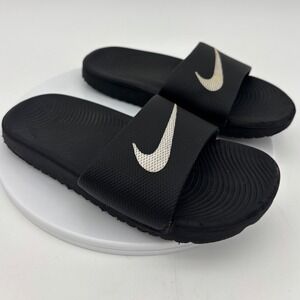 NIKE Boys Slides Toddler Black White Swoosh Kids Sandals Kawa Shoe Beach 12 Pool